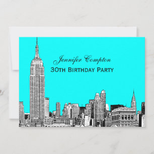Invitación NYC Skyline 01 Etched DIY BG Color Party Birthday