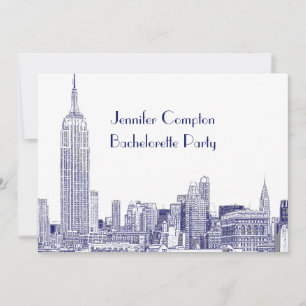 Invitación NYC Skyline 01 Etched Wht Bachelorette Party Blue