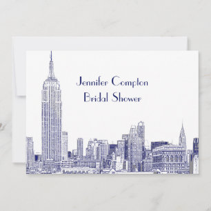 Invitación NYC Skyline 01 Etched Wht Bridal Shower Blue