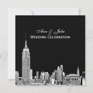 Invitación NYC Skyline 01 Grabado de fondo de color SQ Boda h