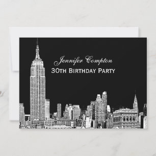 Invitación NYC Skyline 01 Grabado DIY BG Color Fiesta de Cump