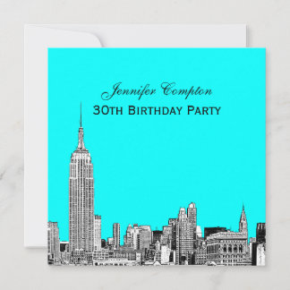 Invitación NYC Skyline 01 Grabado DIY BG Color SQ Cumpleaños