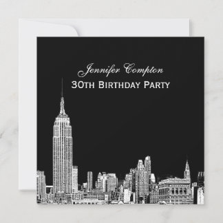 Invitación NYC Skyline 01 Grabado DIY BG Color SQ Cumpleaños