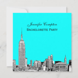 Invitación NYC Skyline 01 Grabado DIY BG Color SQ Despedida d
