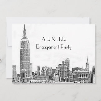 Invitación NYC Skyline 01 Grabado Wht Fiesta de Compromiso