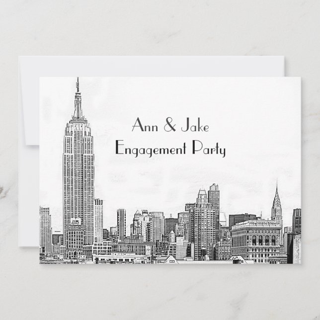 Invitación NYC Skyline 01 Grabado Wht Fiesta de Compromiso (Anverso)