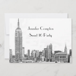 Invitación NYC Skyline 01 Grabado Wht Fiesta de Dulces 16
