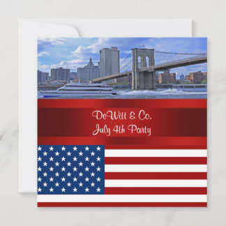 Invitación NYC Skyline Bklyn Bridge USA Flag Red W Blue Fiest