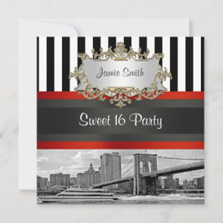 Invitación NYC Skyline Brooklyn Bridge Boat 2 Sweet 16 Invite
