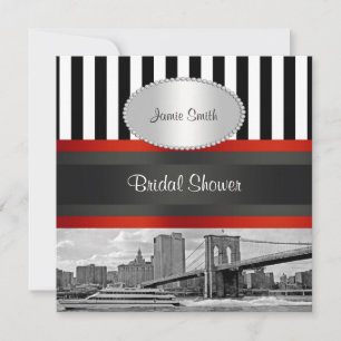 Invitación NYC Skyline Brooklyn Bridge, Boat Bridal Shower