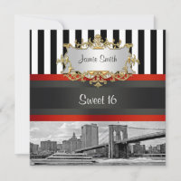 NYC Skyline Brooklyn Bridge, Boat Sweet 16 Invite