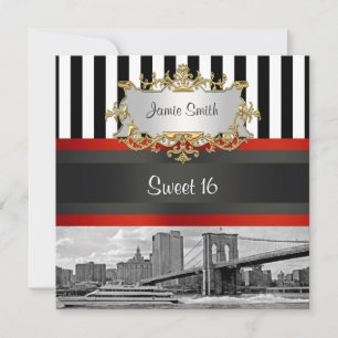 Invitación NYC Skyline Brooklyn Bridge, Boat Sweet 16 Invite