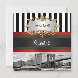 Invitación NYC Skyline Brooklyn Bridge, Boat Sweet 16 Invite