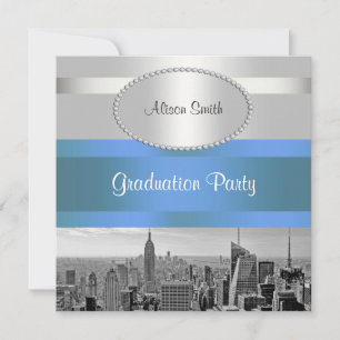 Invitación NYC Skyline BW 05 White Blue 2 Invite a graduación