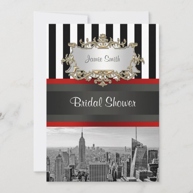 Invitación NYC Skyline BW Black White Strike 2 Bridal Shower (Anverso)