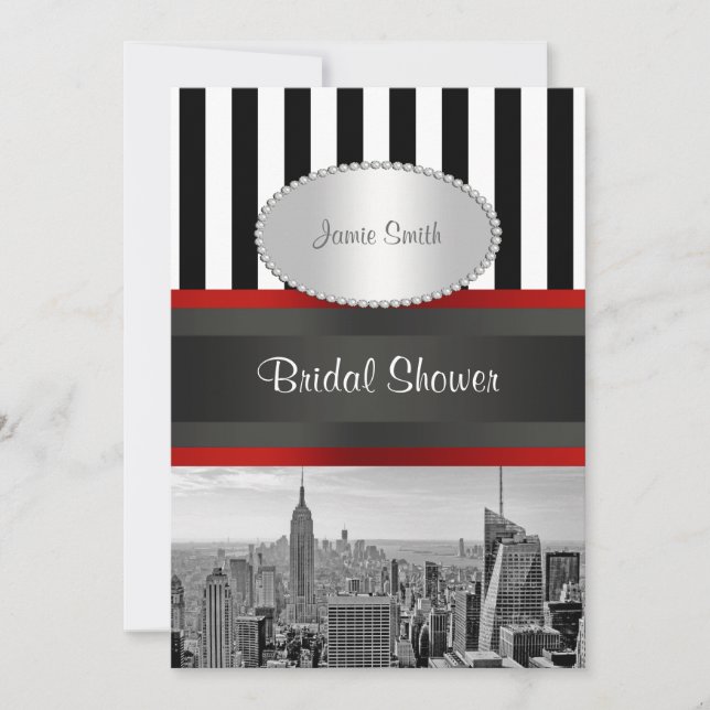 Invitación NYC Skyline BW Black White Strike 2P Bridal Shower (Anverso)