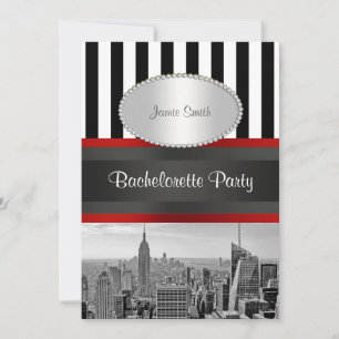 Invitación NYC Skyline BW Black White Stripe 2P Despedida de