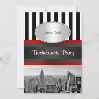 Invitación NYC Skyline BW Black White Stripe 2P Despedida de 