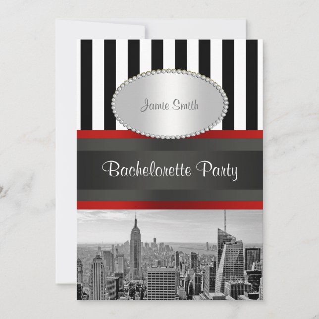 Invitación NYC Skyline BW Black White Stripe 2P Despedida de  (Anverso)