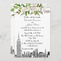 NYC Skyline ESB Boda de acuarela floral blanca
