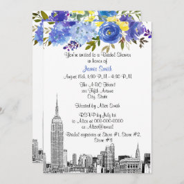 Invitación NYC Skyline ESB Etch Blue Yel Floral Bridal Shower