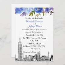 NYC Skyline ESB Etch Blue Yellow Floral Boda