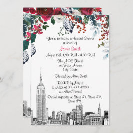 Invitación NYC Skyline ESB Etch Burg Grn Floral Bridal Shower