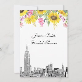 Invitación NYC Skyline ESB Etch Look Sunflowers Ducha de novi