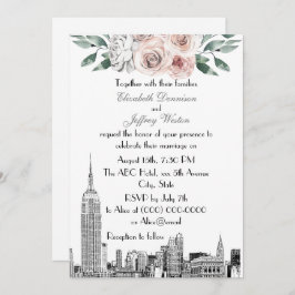 Invitación NYC Skyline ESB Etch Lt Boda Floral gris rosado