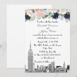 Invitación NYC Skyline ESB Etch Pink Whats Blue Gold Floral