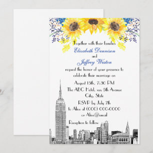 Invitación NYC Skyline ESB Etch Sunflower #2 Boda floral