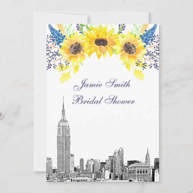 Invitación NYC Skyline ESB Etch Sunflower #2 Ducha de novia (Anverso)