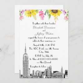 Invitación NYC Skyline ESB Etch Sunflower Pink Flower Boda