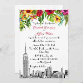 Invitación NYC Skyline ESB Etch Tropical Floral Boda