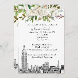 Invitación NYC Skyline ESB Etch White Floral Bridal Shower