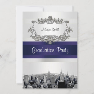 Invitación NYC Skyline Etched 2 BG Blu Ribbn Graduation