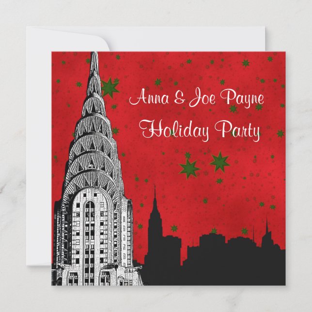Invitación NYC Skyline Etched Chrysler 1 vacaciones Navidades (Anverso)