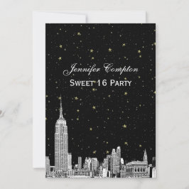 Invitación NYC Skyline Etched Starry DIY BG Color Sweet 16