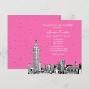 Invitación NYC Skyline Grabado Estrellado DIY BG Color SQ Swe