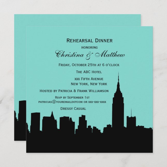 Invitación NYC Skyline Silhouette Ensayo Cena SQ