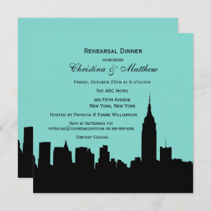 Invitación NYC Skyline Silhouette Ensayo Cena SQ
