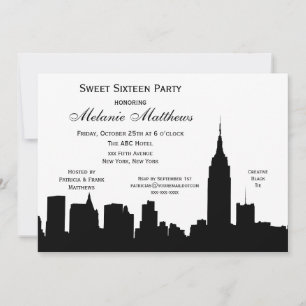 Invitación NYC Skyline Silhouette Sweet 16