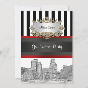 Invitación NYC Skyline Wash Sq Pk Bk Wht Graduación De Tiras