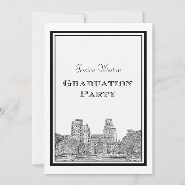 Invitación NYC Skyline Washington Sq Etched DIY Graduación (Anverso)