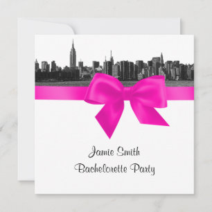 Invitación NYC Wide Skyline Etch BW Hot Pink Bachelorette SQ