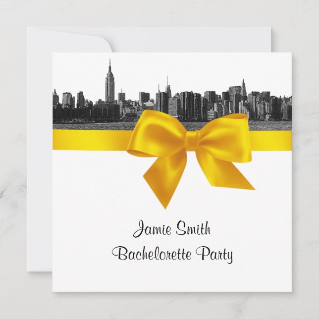 Invitación NYC Wide Skyline Etch BW Yellow Bachelorette SQ (Anverso)