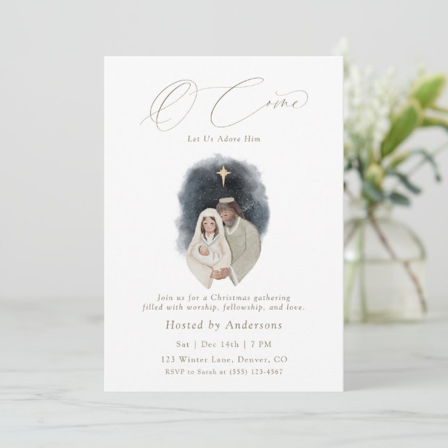 Invitación O Come Let Us Adore Him Christmas Invitation (Anverso de pie)