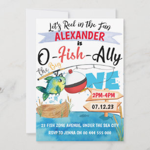 Invitación O-Fish-Ally Gran Pesca Primer cumpleaños Niño