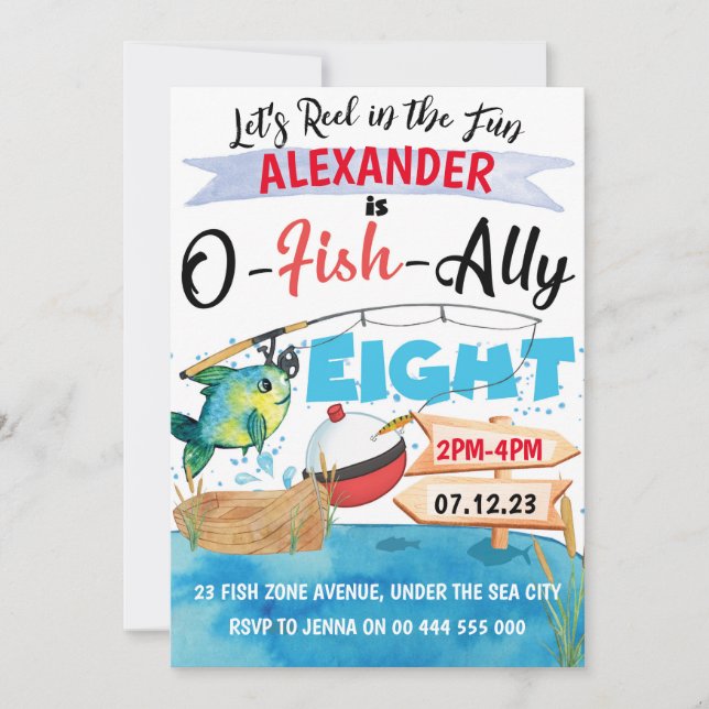 Invitación O-Fish-Ally Ocho pescadores Ocho cumpleaños (Anverso)