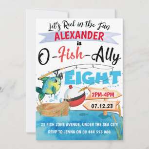 Invitación O-Fish-Ally Ocho pescadores Ocho cumpleaños